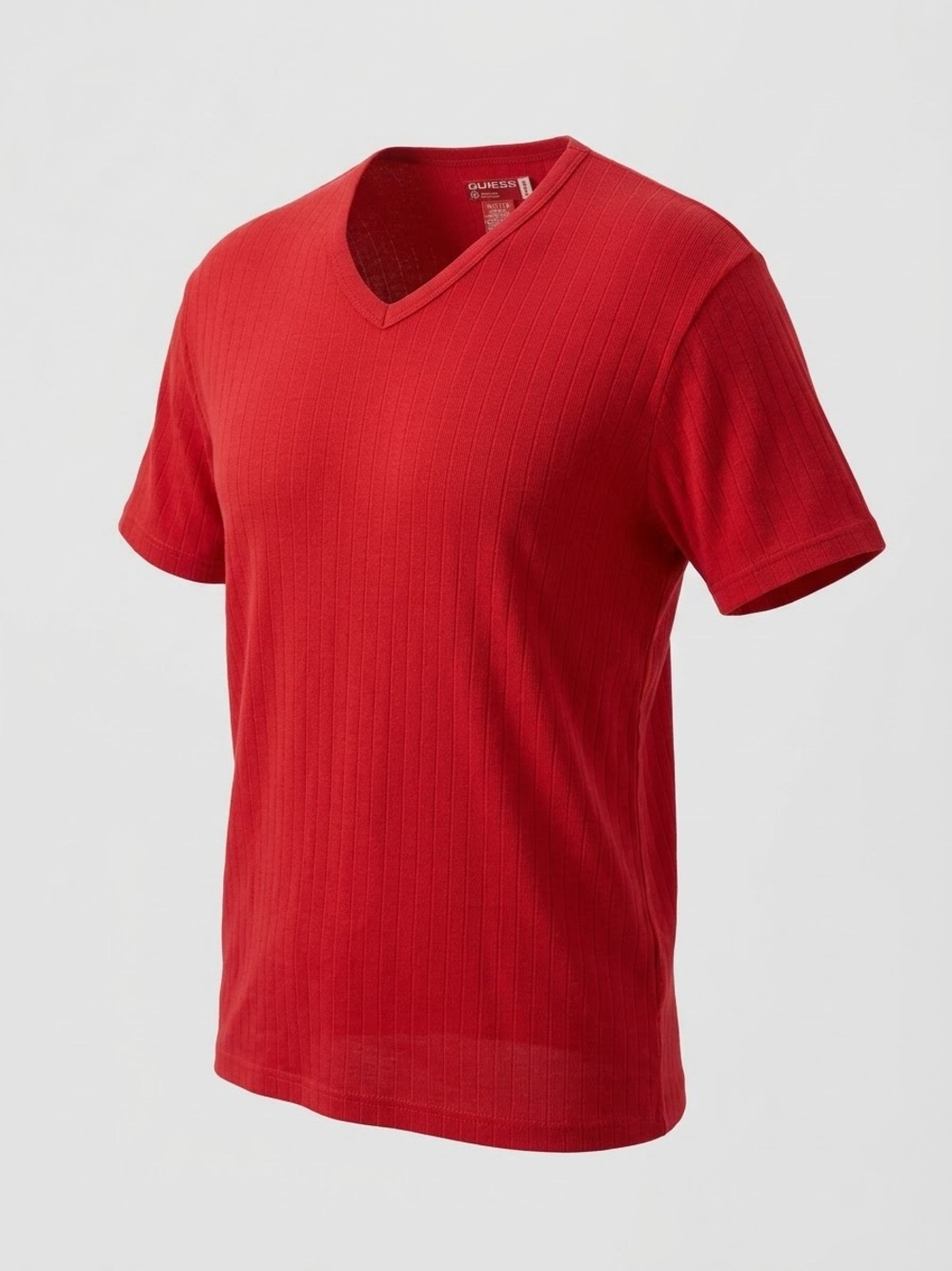 Vintage GUESS Short Sleeve V-Neck Ribbed Knit Shirt Made in Mariana Islands USA